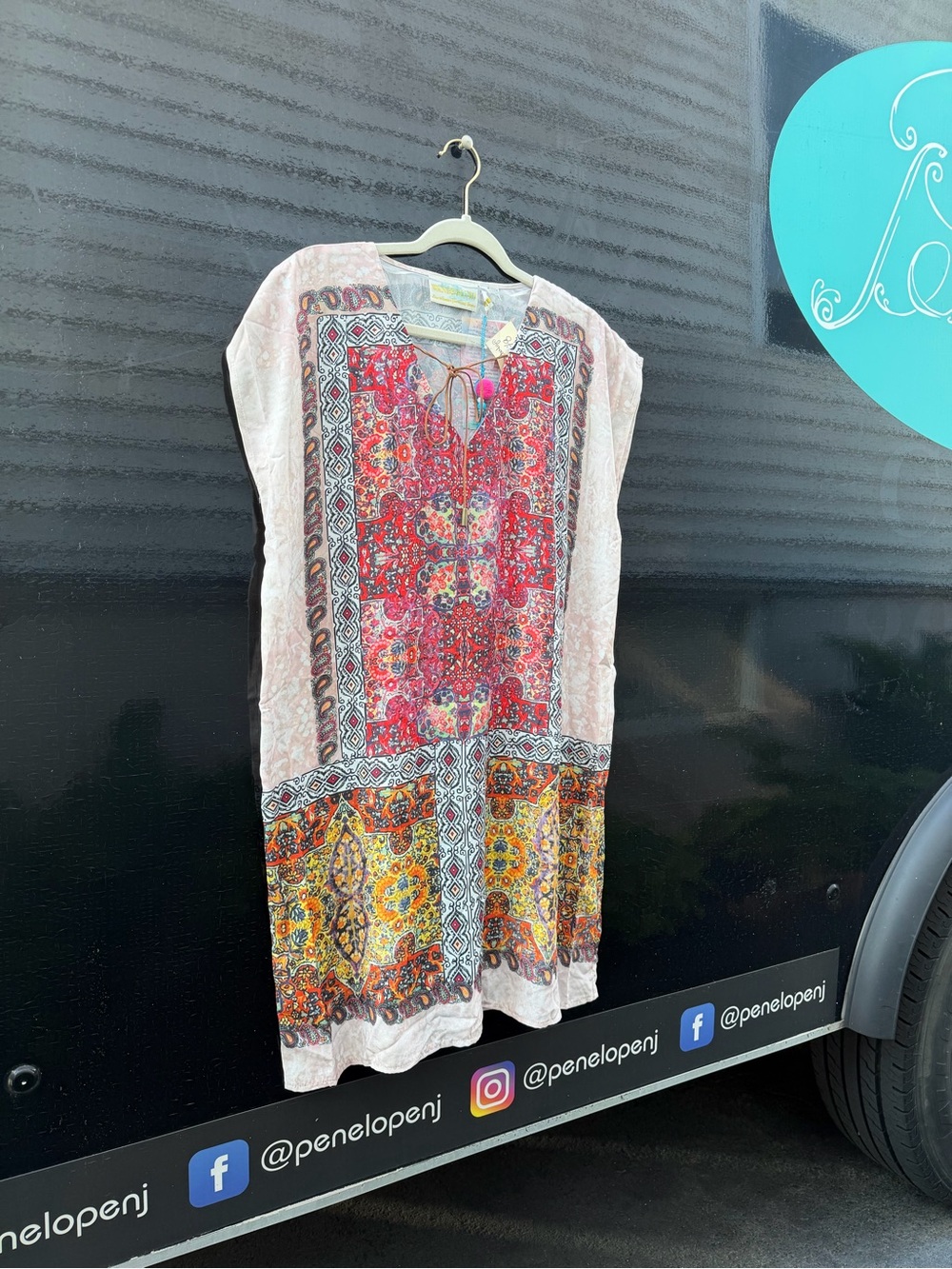 Bohemian Midi Kaftan Dress in Pink and Multicolor